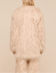 Back view of L'AGENCE Toira Faux Fur Coat in Biscuit