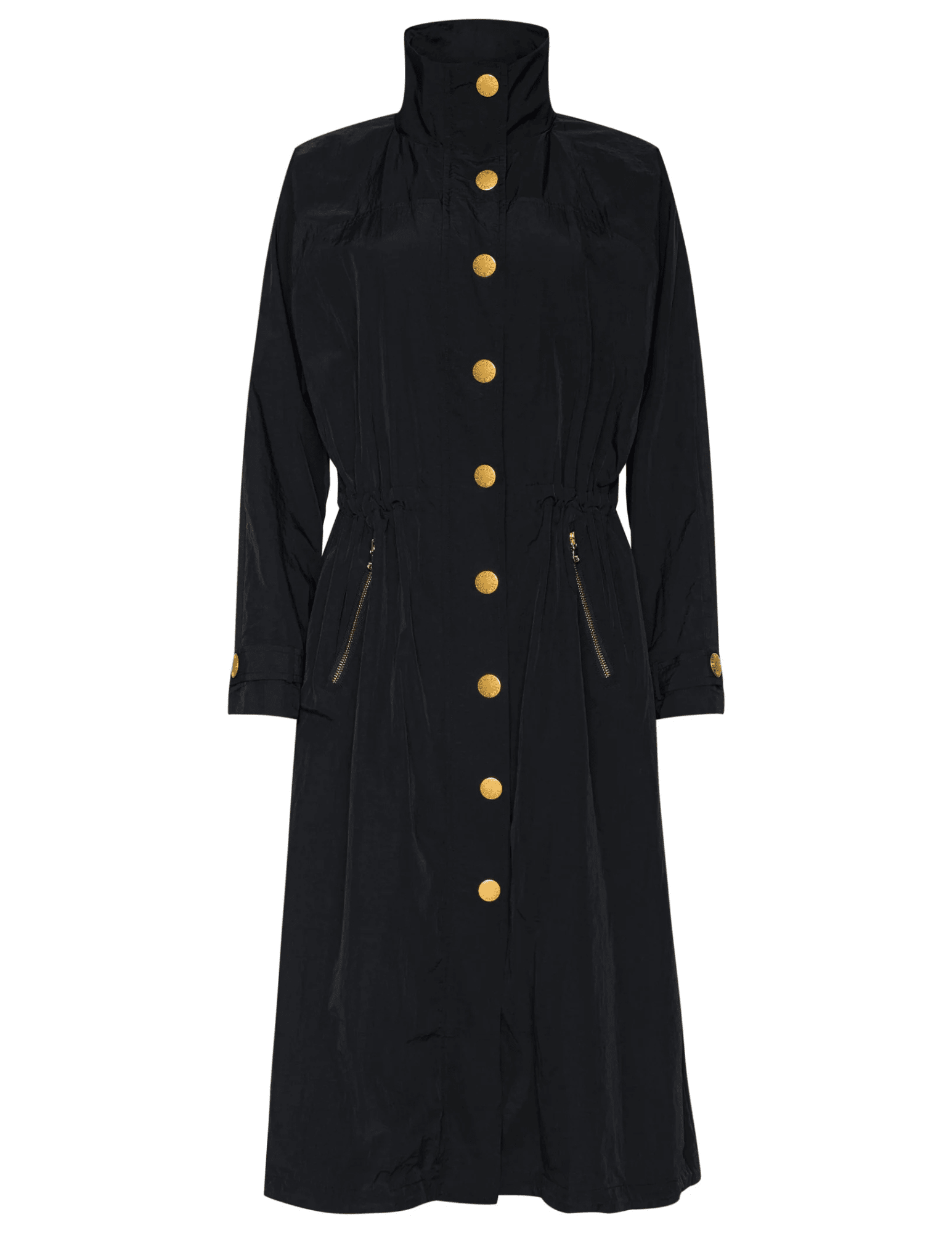 L’AGENCE Toshi Windbreaker Trench Coat in Black with gold hardware