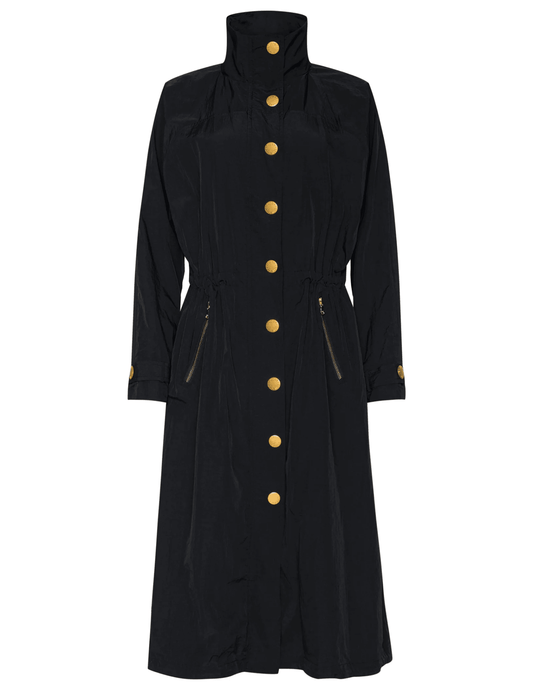 L’AGENCE Toshi Windbreaker Trench Coat in Black with gold hardware