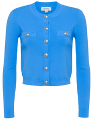 L’AGENCE Toulouse cropped crew neck cardigan in Dresden Blue with nickel buttons