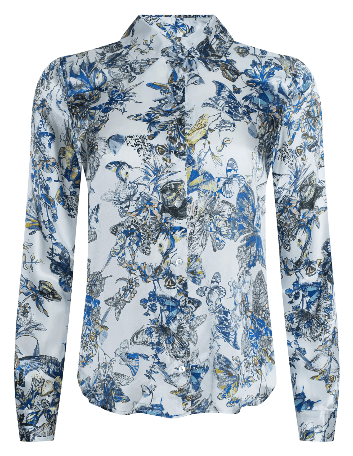 L’AGENCE Tyler silk blouse grey watercolor butterfly print 