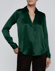 Front view of L'AGENCE Tyler Long Sleeve Blouse in Forest Green