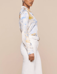 Side view of L'AGENCE Tyler long sleeve blouse