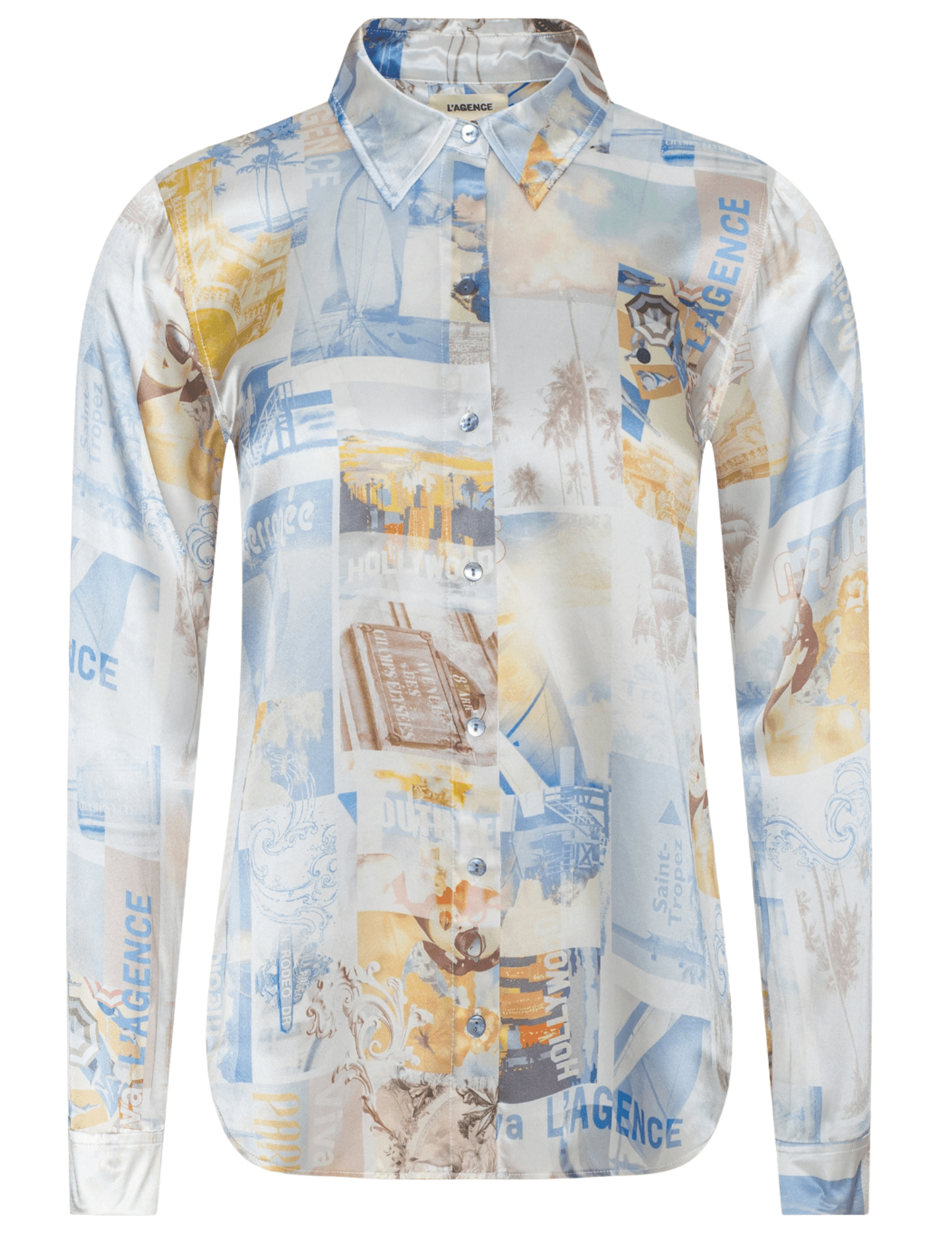 L'AGENCE Tyler long sleeve blouse in Skyway Multi Malibu Post Card 
