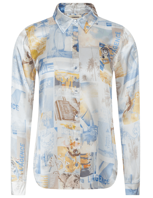 L'AGENCE Tyler long sleeve blouse in Skyway Multi Malibu Post Card 