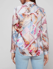 LAgence Tyler silk blouse in pink postcard print back view