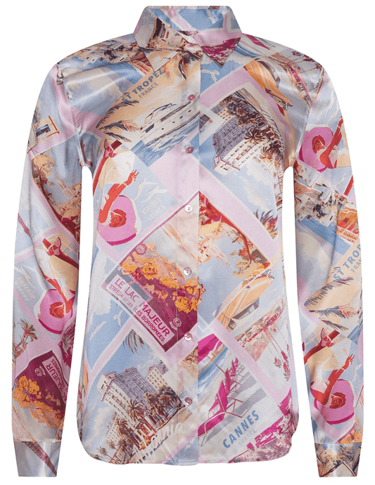 LAgence Tyler silk blouse in pink postcard print