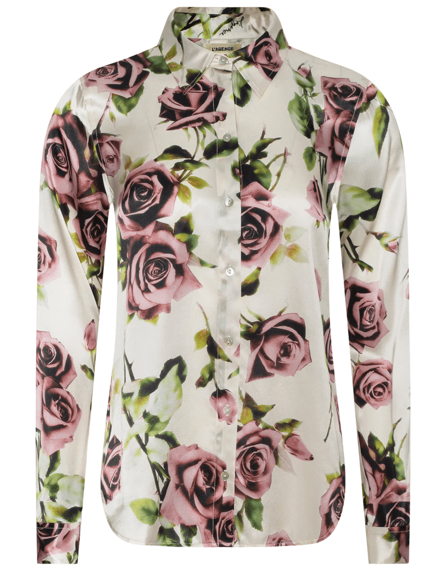 L'AGENCE Tyler long sleeve silk blouse in ecru mauve romantic rose