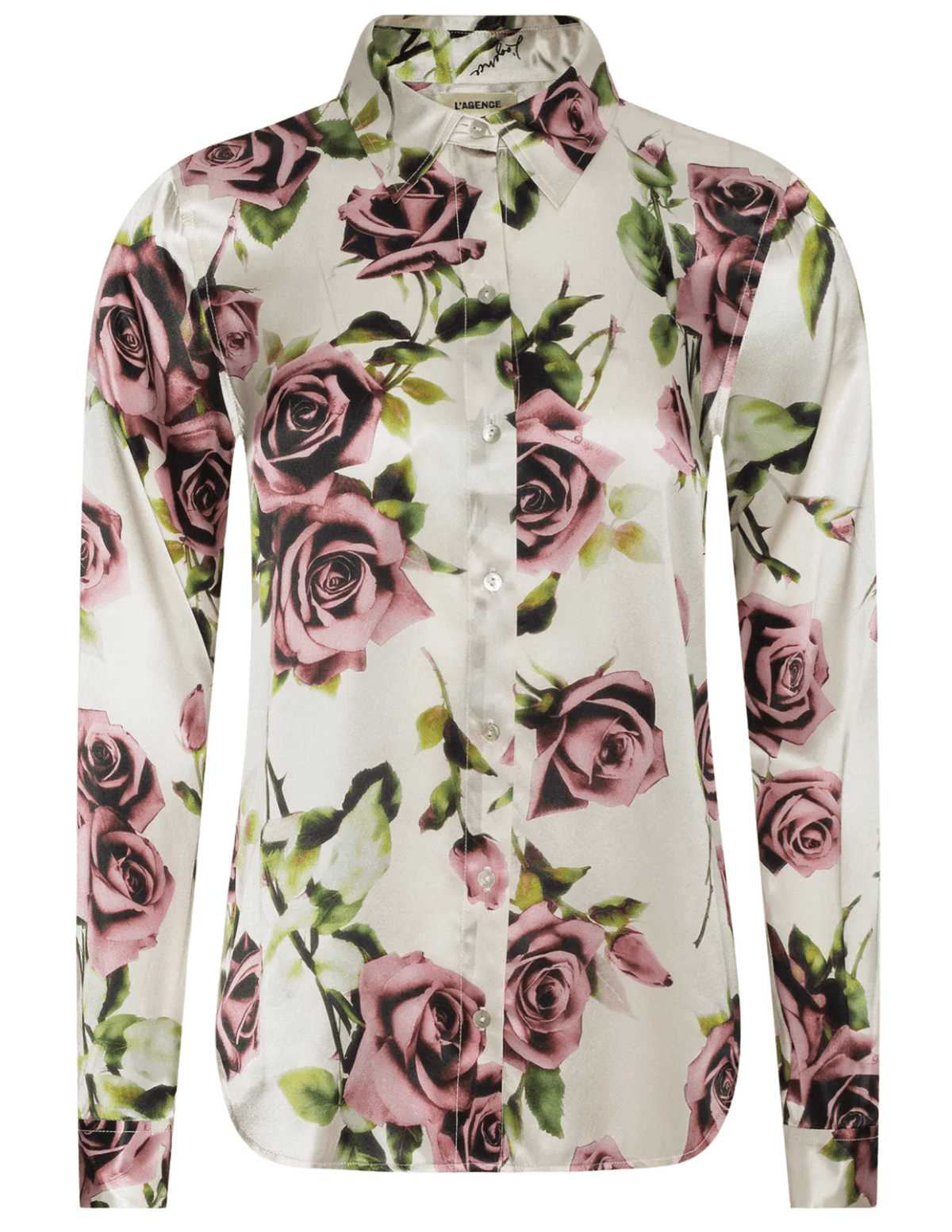 L'AGENCE Tyler long sleeve silk blouse in ecru mauve romantic rose