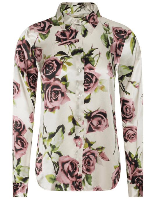 L'AGENCE Tyler long sleeve silk blouse in ecru mauve romantic rose