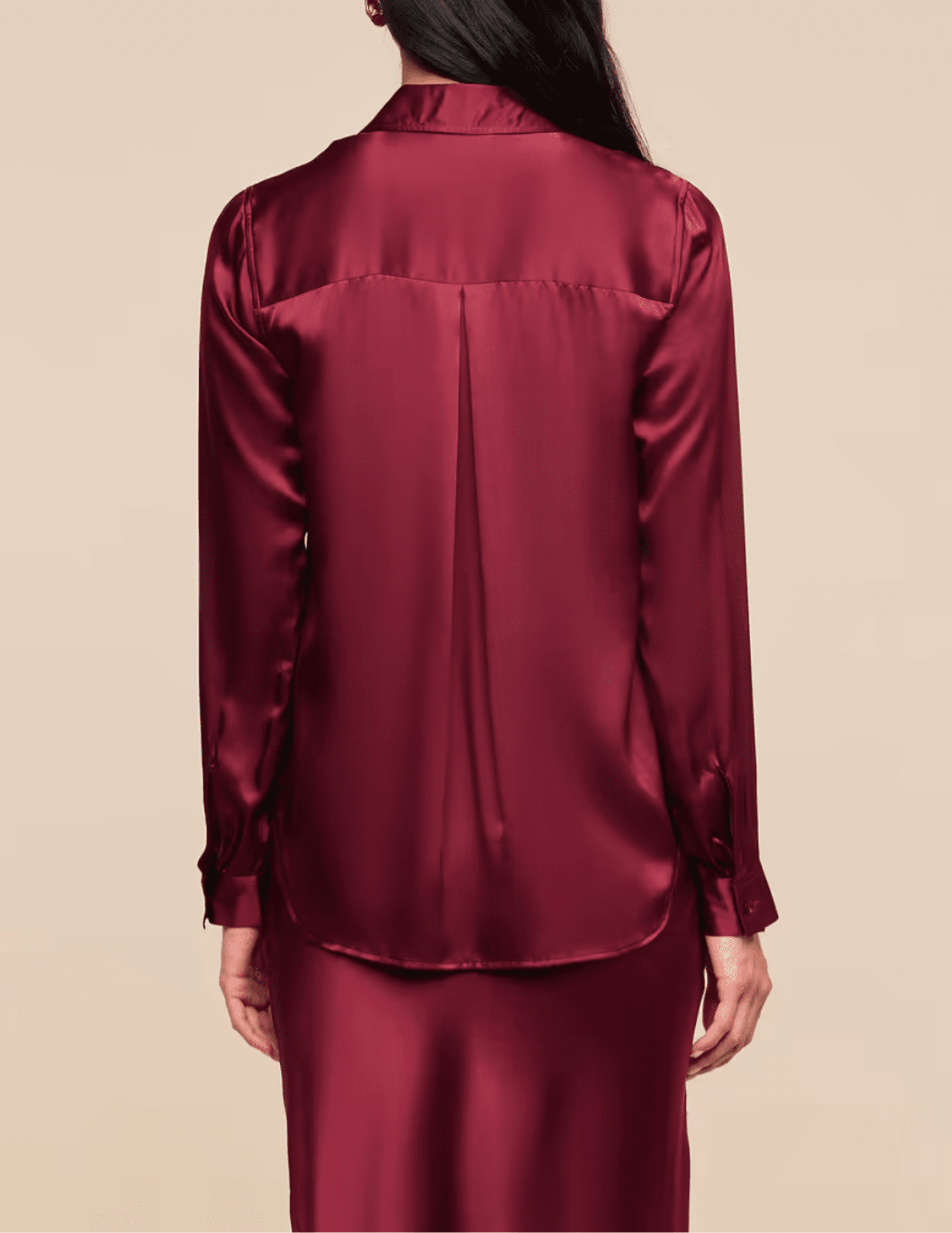 Back view of L’AGENCE Tyler Silk Blouse in Merlot Red