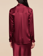 Back view of L’AGENCE Tyler Silk Blouse in Merlot Red