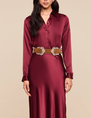 Front view of L’AGENCE Tyler Silk Blouse in Merlot Red