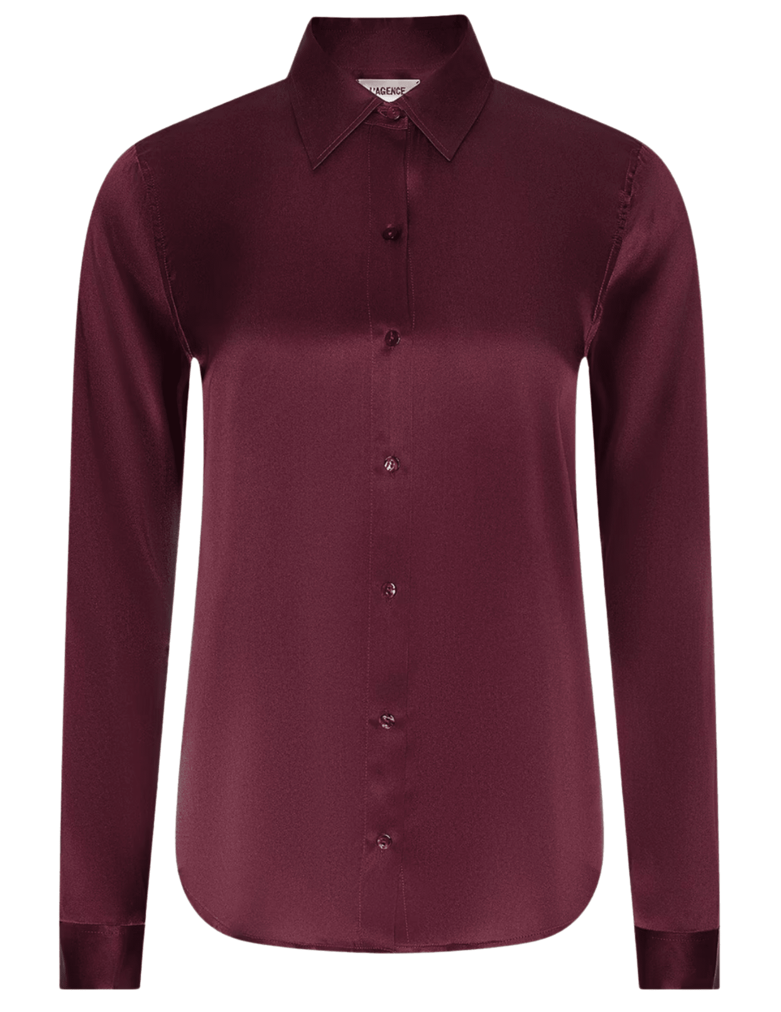 view of L’AGENCE Tyler Silk Blouse in Merlot Red