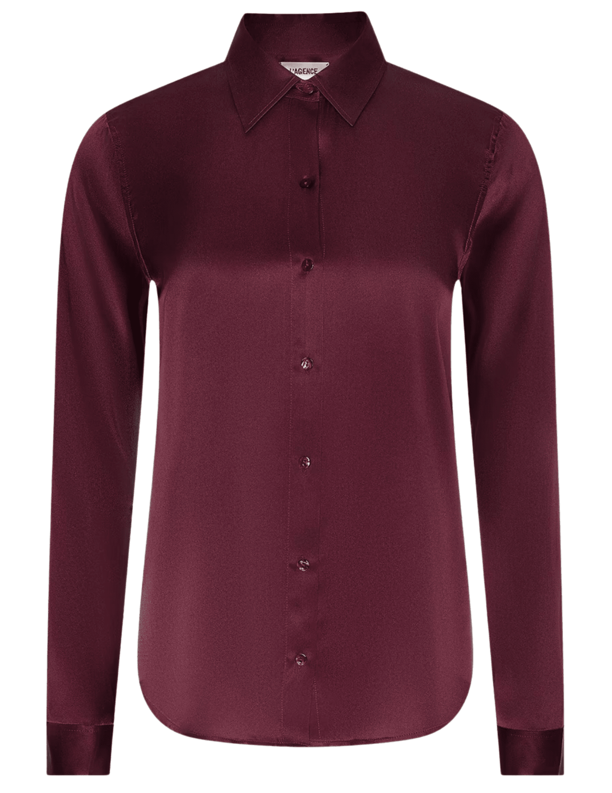 view of L’AGENCE Tyler Silk Blouse in Merlot Red