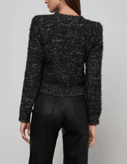 L’AGENCE Una Knit Metallic Cardigan in Black Gunmetal with silver buttons