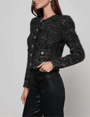 L’AGENCE Una Knit Metallic Cardigan in Black Gunmetal with silver buttons