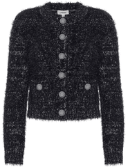 L’AGENCE Una Knit Metallic Cardigan in Black Gunmetal with silver buttons