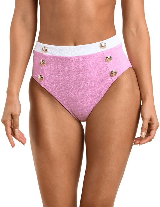 L'Agence Vanessa Color-Block High Waisted Bikini Bottom In Blush front