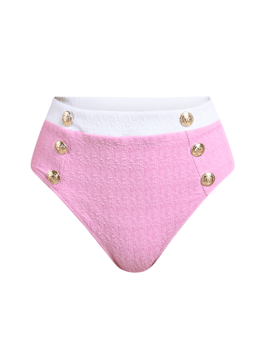 L'Agence Vanessa Color-Block High Waisted Bikini Bottom In Blush 
