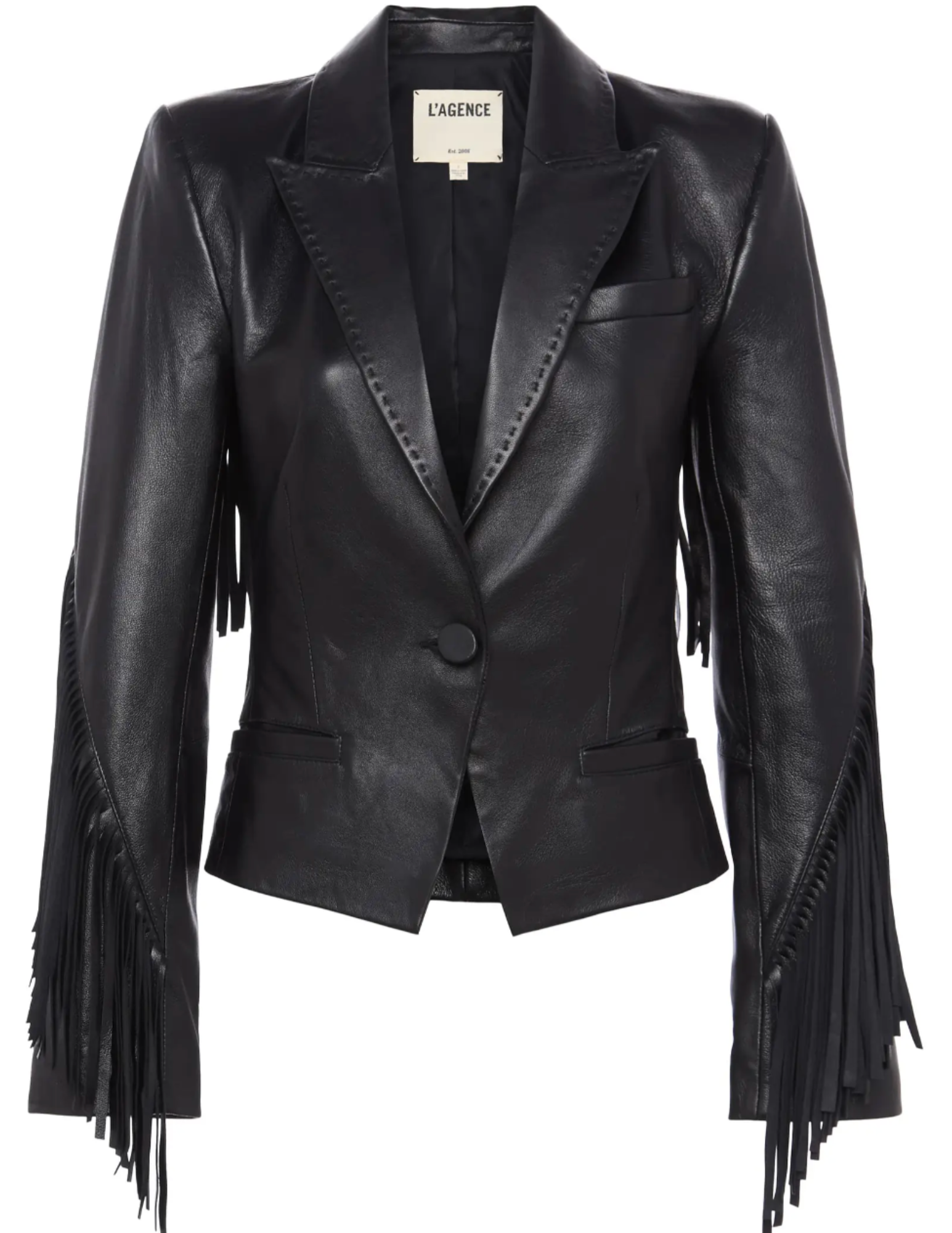 L’AGENCE Vashti Fringe Leather Blazer in Black