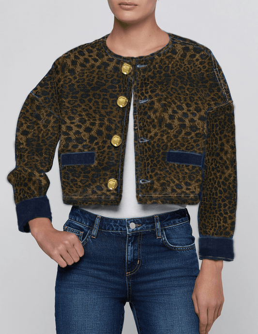L’AGENCE Verona Collarless Denim Jacket in Zephyr front view