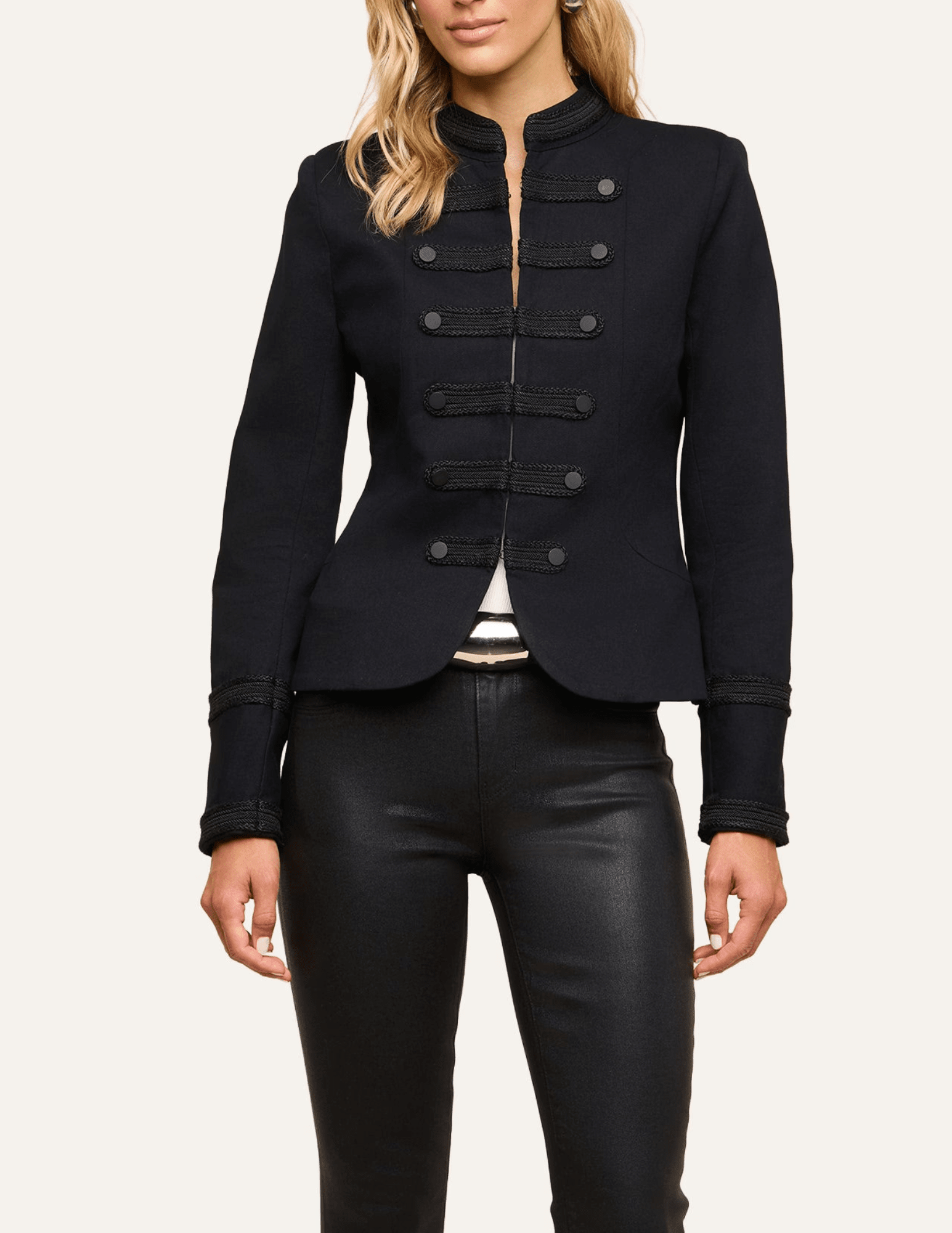 Front view of  L'AGENCE Victory Military Jacket in black