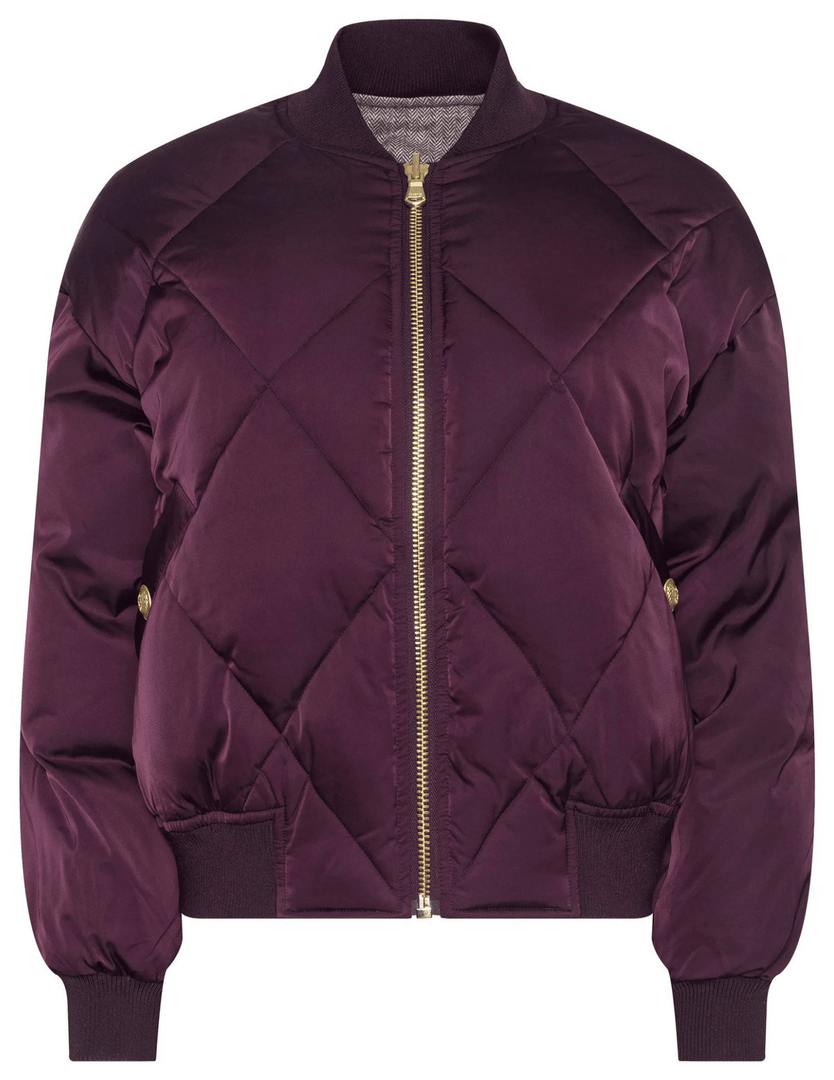 L’AGENCE Violeta reversible puffer jacket in wine herringbone with quilted satin finish