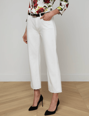 Side view of L’AGENCE Wanda High Rise Cropped Wide Leg Jean in Blanc