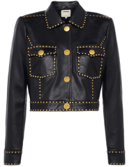 L’AGENCE Winsome Studded Leather Jacket in black lambskin with gold studs 