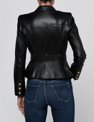 Back view of L’AGENCE Wisteria Cargo Leather Blazer in Black