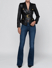 L’AGENCE Wisteria Cargo Leather Blazer in Black with jeans