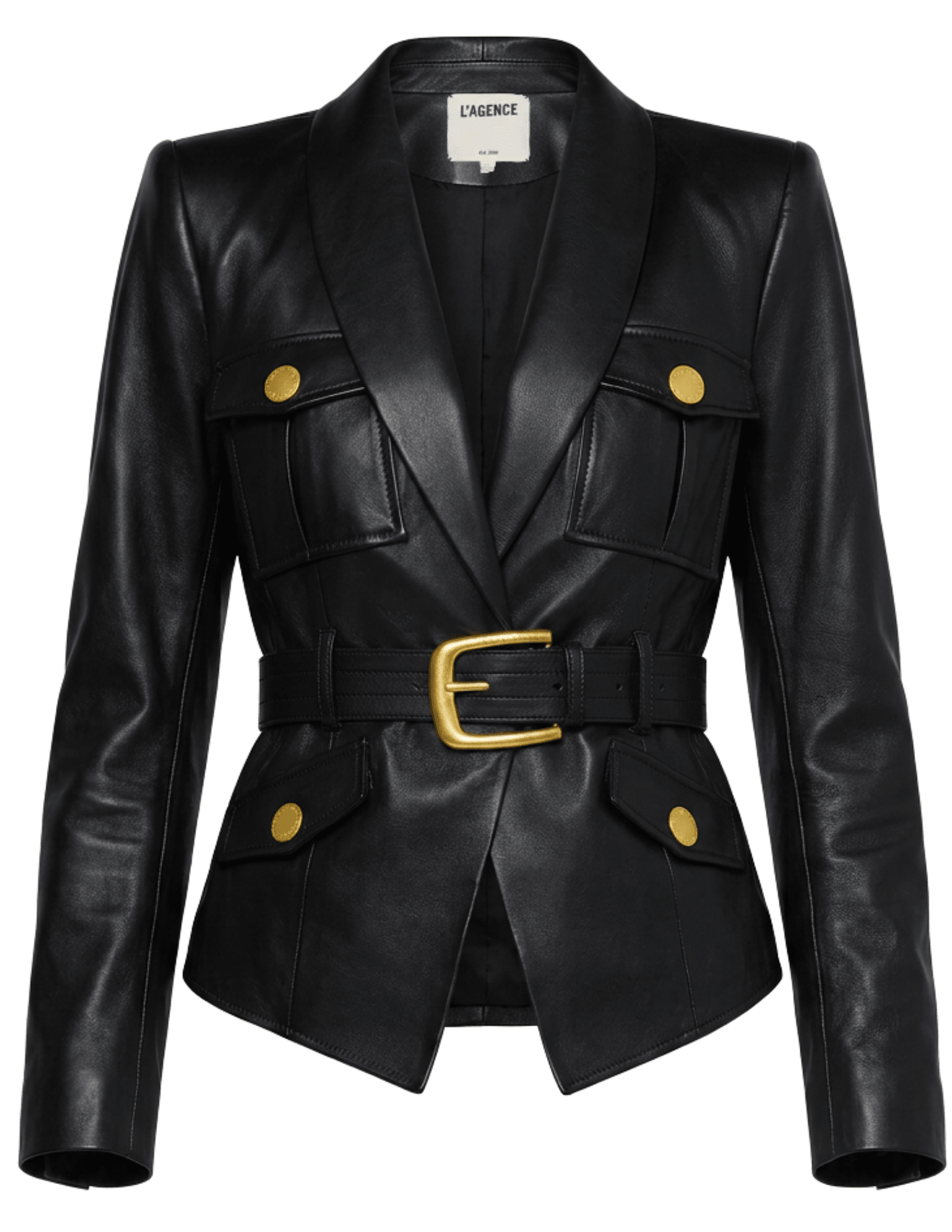 L’AGENCE Wisteria Cargo Leather Blazer in Black