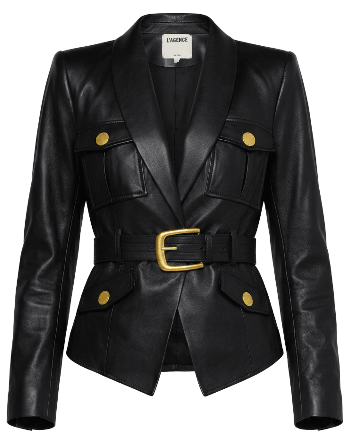 L’AGENCE Wisteria Cargo Leather Blazer in Black