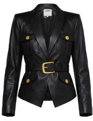 L’AGENCE Wisteria Cargo Leather Blazer in Black