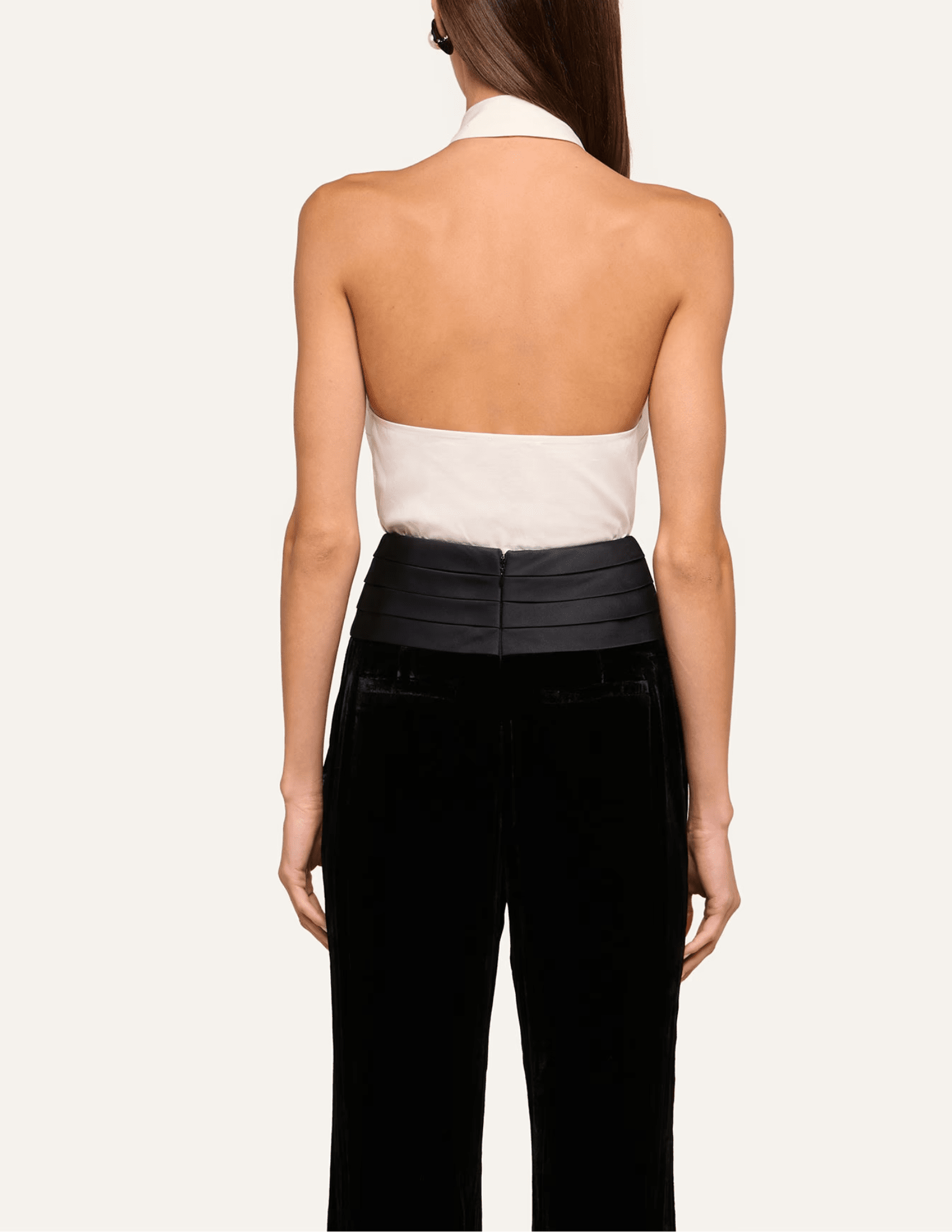 L'AGENCE Wren Necktie Poplin Top White & Black back view