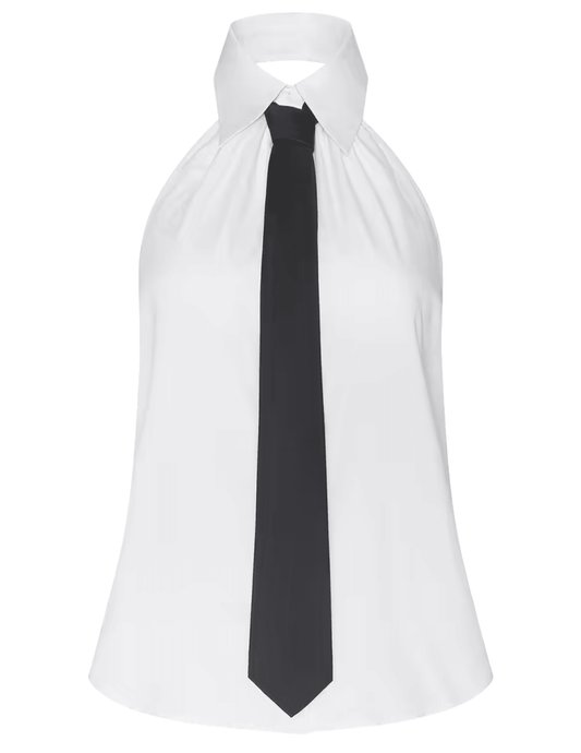 L'AGENCE Wren Necktie Poplin Top White & Black