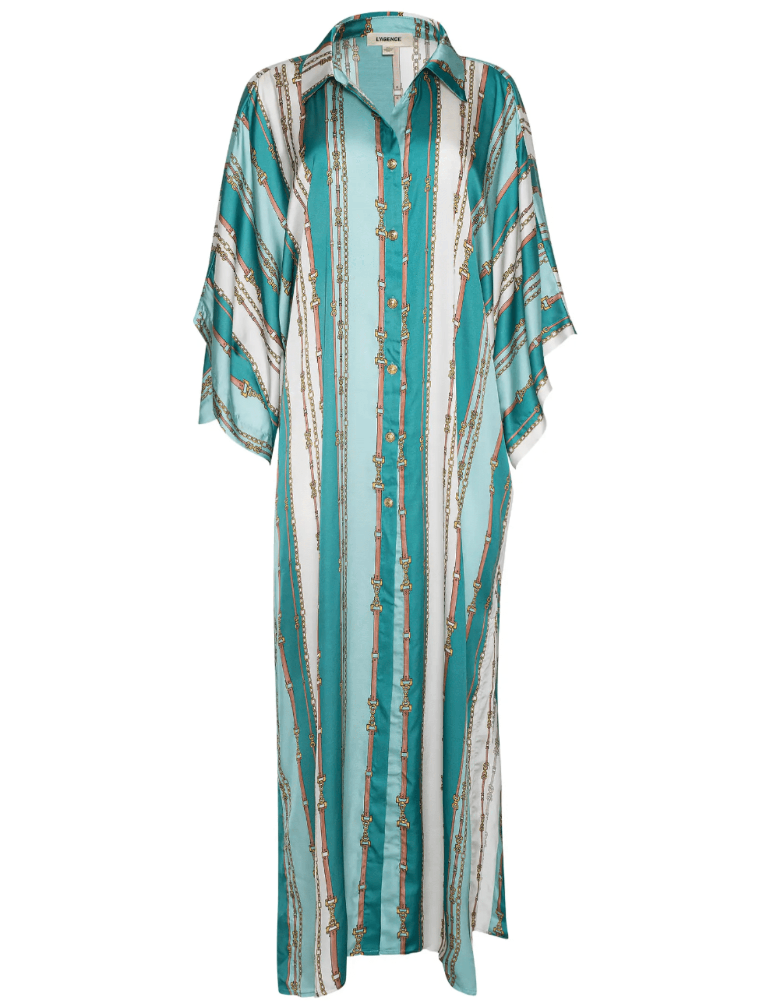 L’AGENCE Wrena Cover-Up Shirt Dress in Light Sage Belt Stripe front view.