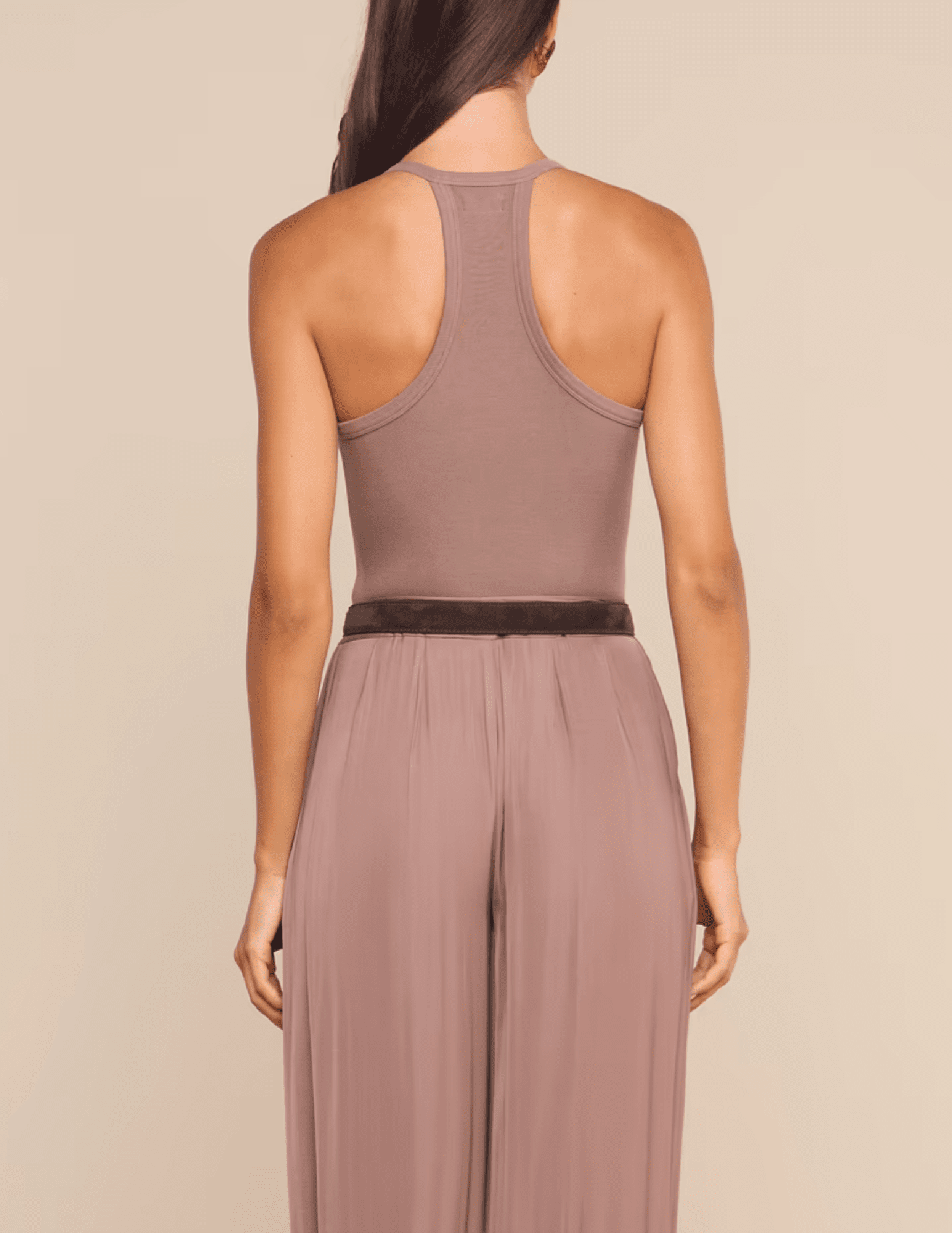 Back view of L'AGENCE Wrenna Racerback Bodysuit in Cardamom