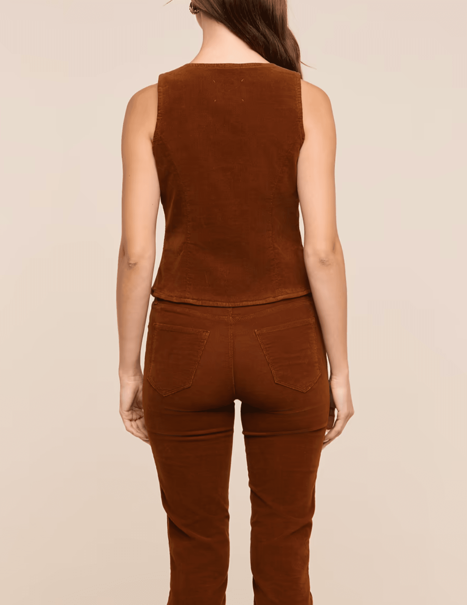 Back view of L'AGENCE Yelena Corduroy Vest in Java