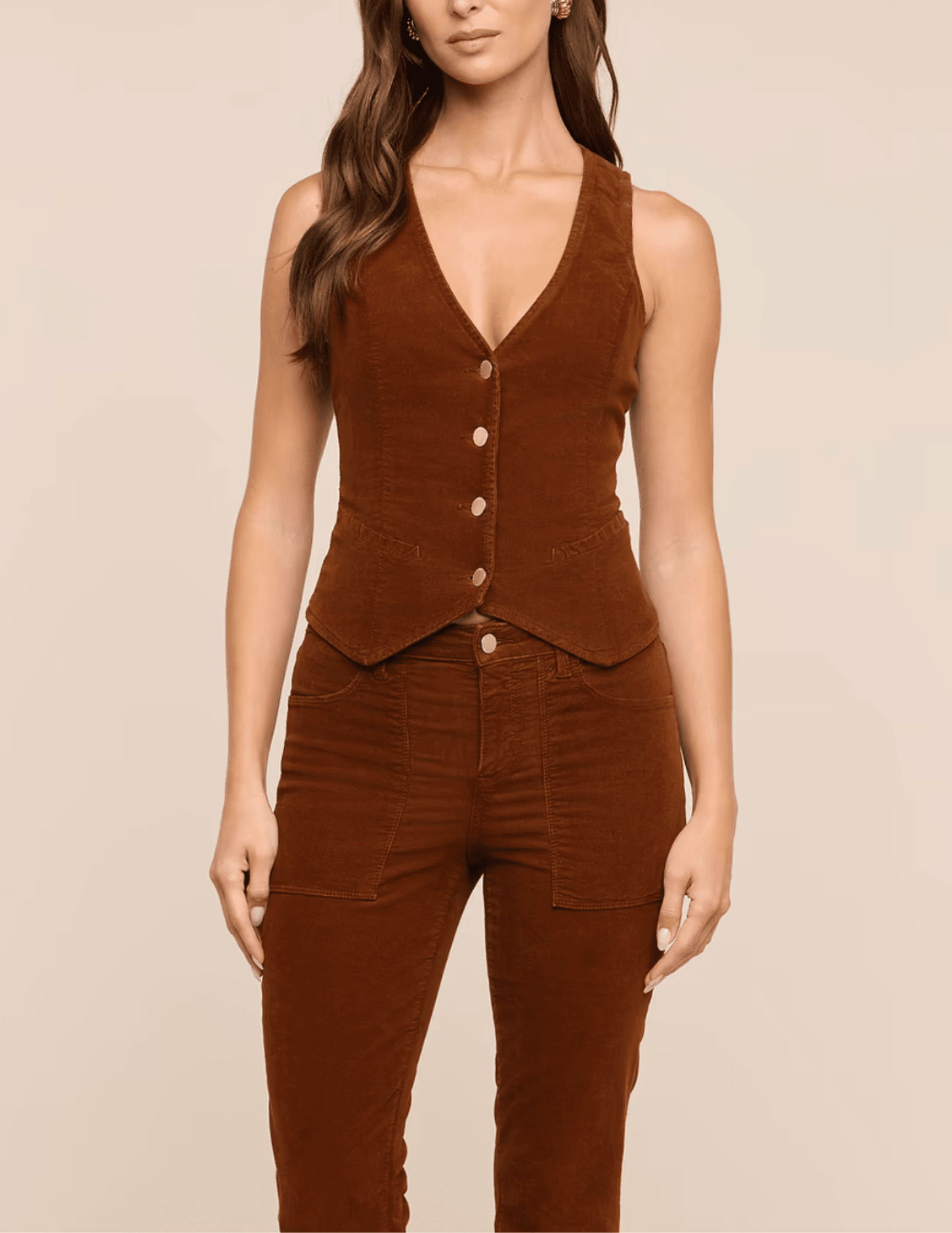 Front view of L'AGENCE Yelena Corduroy Vest in Java