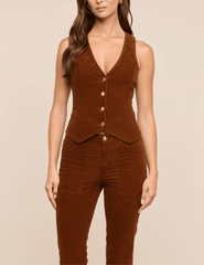 Front view of L'AGENCE Yelena Corduroy Vest in Java