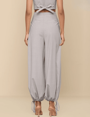 L'AGENCE Ysola Drawstring Hem Pant in Ivory Tan Blue Plaid back view