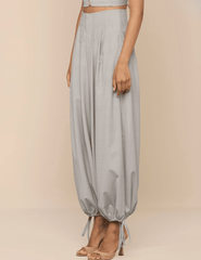 L'AGENCE Ysola Drawstring Hem Pant in Ivory Tan Blue Plaid side view