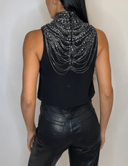 Back view of L'AGENCE Yun Draped Crystal Tank in Black.