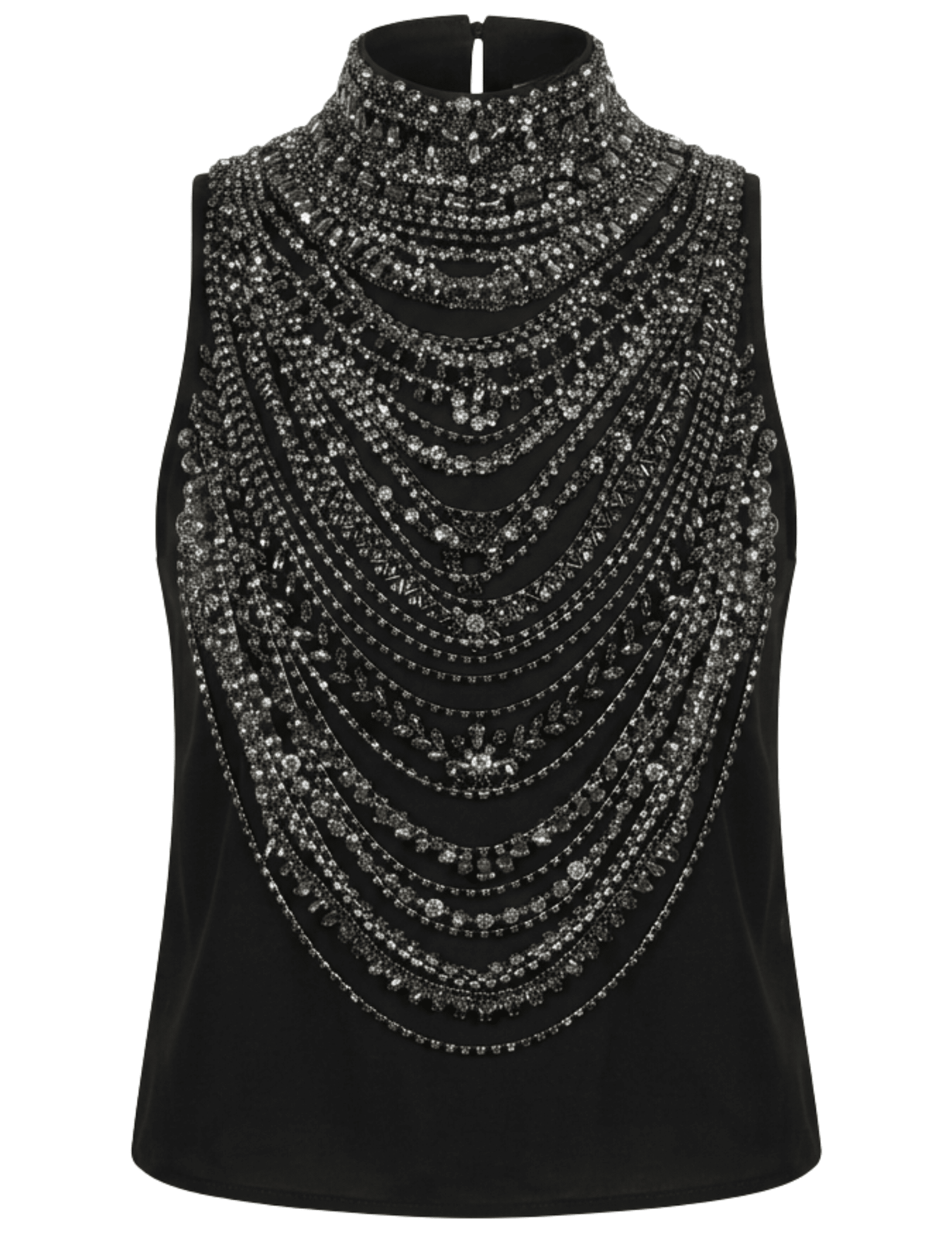 L'AGENCE Yun Draped Crystal Tank in Black with Smokey Grey Crystals.