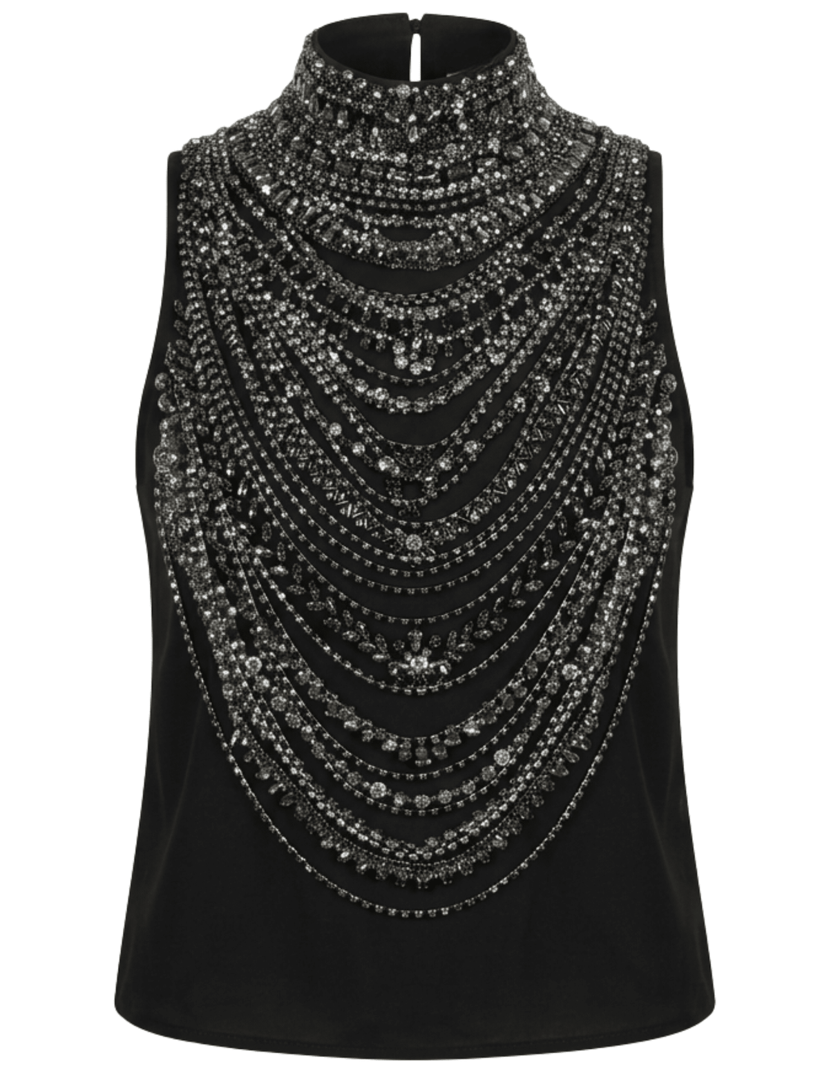 L'AGENCE Yun Draped Crystal Tank in Black with Smokey Grey Crystals.
