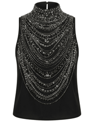 L'AGENCE Yun Draped Crystal Tank in Black with Smokey Grey Crystals.