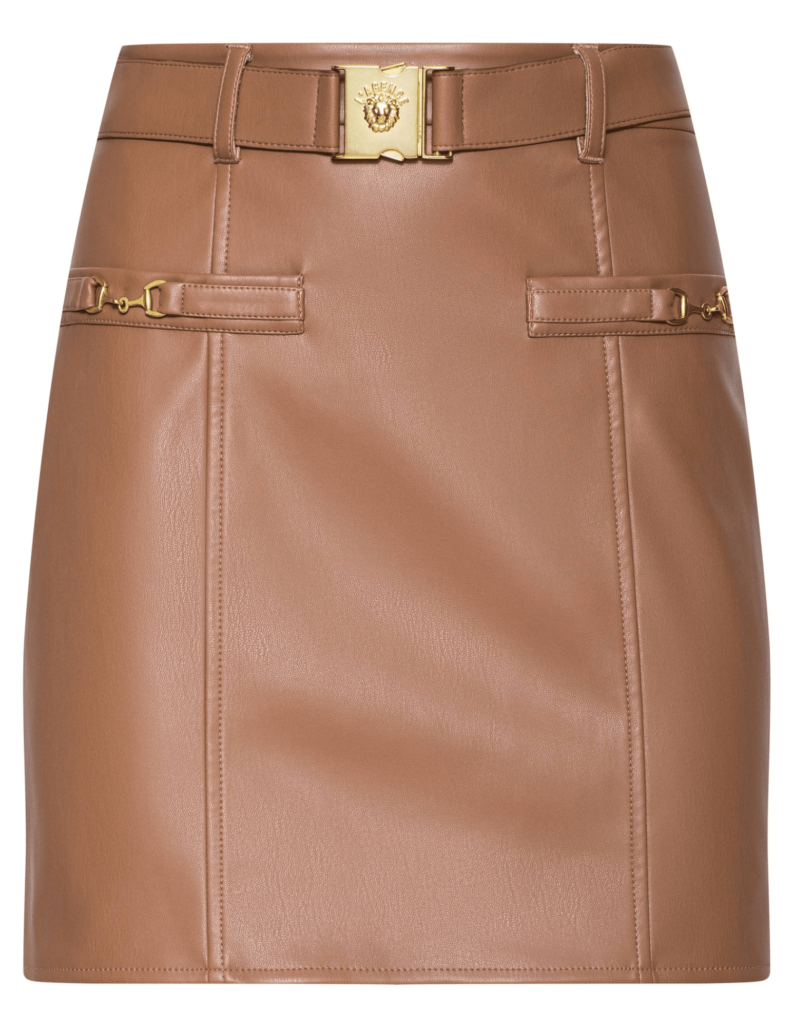 L’AGENCE Yvette Belted Vegan Leather Mini Skirt in Soft Cognac