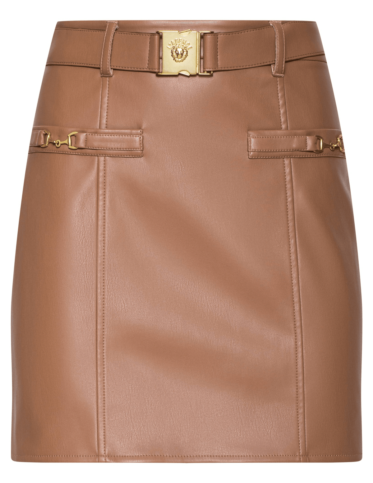 L’AGENCE Yvette Belted Vegan Leather Mini Skirt in Soft Cognac